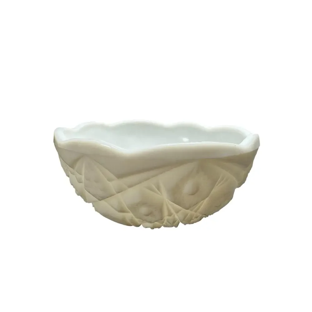 Vintage McKee Glass Company Milk White Glass Toltec Design Footed Glass Bowl